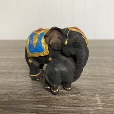 Vintage Beautifully Crafted Wood Hand-Carved Elephants w/Accents Parent/Child picture
