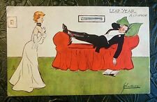 Leap Year A Chance 1904 - Artist Signed - Antique VTG Postcard - Lady/Man Sleeps picture