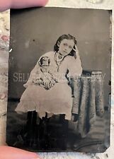 Antique 1870s Or 80s Tintype Of Girl With Rohmer? Fashion Doll picture