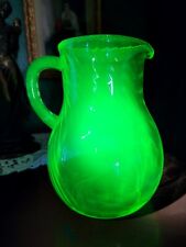 Vintage Green Uranium Glass Spiral Swirl Water Pitcher Jug picture