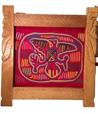 VTG KUNA INDIAN Mola Folk Art Hand Stitched Multi Layer Bird Carved Frame picture