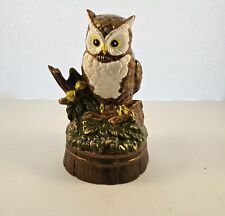 Ceramic Owl On Branch With Log Base Vintage Signed Flo 1980 3x8 Granniecore picture