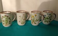 Set of 4-Vintage Floral Japan Stoneware Speckled Coffee Mugs Tea Cups picture