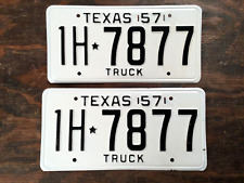 VINTAGE 1957 TEXAS TRUCK LICENSE PLATE SET NEVER MOUNTED NICE ORIGINALS 1H 7877 picture
