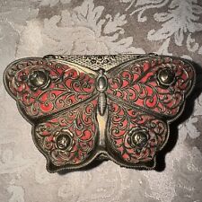 VTG Bronze Brass Velvet Hinged Music Jewelry Box Butterfly Sankyo Trinket picture