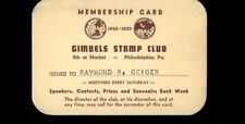 1938/9 Gimbels Stamp Club Membership Card, Philadelphia, PA picture