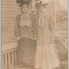 c1900s UDB Lovely Young Ladies RPPC Outdoors Women Victorian Fancy Hat Girl A187 picture