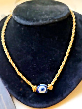 Antique Middle East HEBRON Evil Eye Glass Bead Necklace- on Gold Chain-16