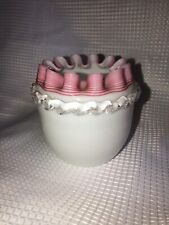 Unique 4.5” H Art Deco White And Pink Ribbon Vase picture