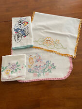 Mixed Lot 4 Pc Vintage Towel Pillowcase 2 Table Runners Embroidered Crocheted picture