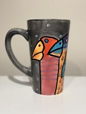 RARE Laurel Burch Parrot Gray Tall Mug 6” Coffee Tea Cup Signed 1997 Vintage  picture