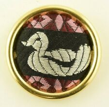 Vintage Stylized Swan Swimming Mounted Fabric On Metal Big 36mm Button A3 picture