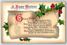 Seattle WA Postcard Christmas Greetings Hymns Holly Berries Embossed Tuck 1910 picture