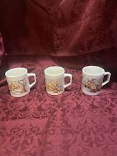 set of three vintage Sunnycraft stoneware coffee mugs winter pioneer picture