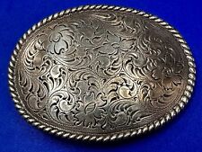 Nocona Floral Theme Silver Tone Western Ornate Belt Buckle W/ Thick Rope Boarder picture