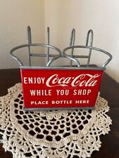 Vintage Enjoy Coca-Cola While You Shop Grocery Cart Bottle Holder Sign 1950's picture