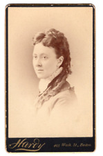 BOSTON MA c1885 Lovely Victorian Woman Black CDV Gilt Beveled Edge w/Inscrip picture