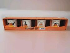 4pc Lang Halloween Ceramic Espresso Set Candy Corn Theme New picture