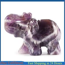 Natural Dream Amethyst Quartz Crystal Carved Elephant Reiki Healing Stone Animal picture