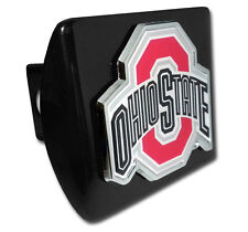 ohio state color logo chrome emblem on black trailer hitch cover usa made picture