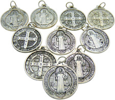 Set of 10 St Benedict Medals 7/8 Inch Metal Saint Pendant Bulk Lot picture