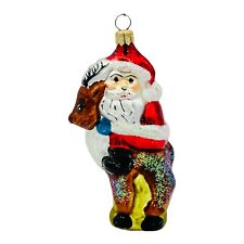 Christopher Radko Away We Go Santa Claus Rudolph Glass Christmas Ornament 5” picture