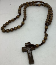 Brown Jatoba Wooden Beads Catholic Rosary Necklace with Cross Crucifix, 21 Inch picture