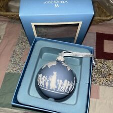 2009 WEDGWOOD Icon Blue Jasperware White Relief Christmas Tree Holiday Ornament picture