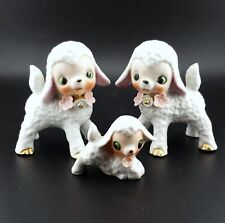 Vintage Anthropomorphic Lamb Family Figurines Bell Flowers Japan Lot Of 3 picture