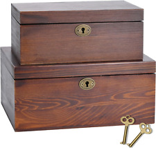 Vintage Style Wooden Box with Hinged Lid - Decorative Lockable Chest for Keepsak picture