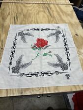 Harley Davidson Vintage 80s Bandana Handkerchief Scarf. White With Rose picture