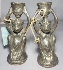 2 Hand Casted Bronze Monkey Candle Holders Made In Indonesia  picture
