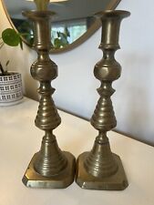 ANTIQUE C. 1890'S PAIR VICTORIAN BRASS CANDLESTICKS- STAMPED ENGLAND Rd. 223580 picture