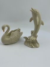 Vintage Lenox Swan And Dolphin Figurines Porcelain Off White & 24K Gold Trim picture
