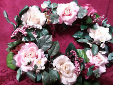 Home Interiors Ivory/ Mauve Rose & Dk Pink Hydrangea Wreath/ New/  picture