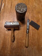Very Rare 1880 Kampfe Bros HR-1A Safety Razor With Blade, Tin, Stropping Handle picture