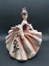 Lefton 290A Lady Figurine Planter Vase Dancing Brunette Fancy Pink Plum Dress picture