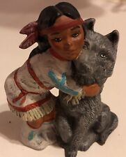 Native American/Indian Boy Figurine With wolf Vintage picture