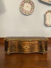 Antique French Napoleon III Casket Box with Brass Marquetry Inlay 11” picture