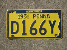 1951 Pennsylvania License Plate D166Y Penna PA Ford Chevrolet Chevy Dodge picture