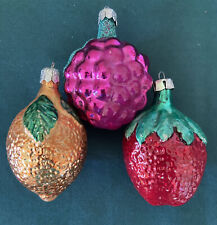 3 Antique Glass Fruit Ornaments Poland Strawberry Lemon Grapes Raspberry Vintage picture