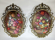 Vintage victorian style Floral Glass Oval Metal Frame Made In Italy 12