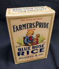 Vintage Food Box Farmers Pride Blue Rose Rice Hulman & Co. Advertising Unopened picture