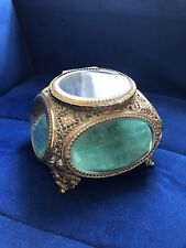 Antique French Beveled Filigree Jewelry Casket Box Footed picture