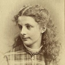 Antique CDV Photograph Adorable Little Girl Plaid Dress Cross Necklace Bangor ME picture