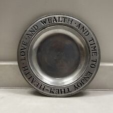 Vintage Wilton Round Pewter Plate Serving Dish Health Love Wealth Time to Enjoy picture