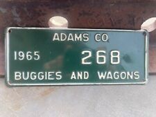 RARE 1965 Adams Co. Buggies and Wagons #268 License Plate Orig. Paint Wht /Green picture