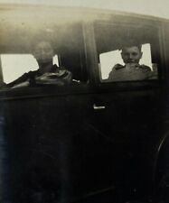 Woman With Glasses & Boy Sitting In Car Window B&W Photograph 2.5 x 3.5 picture