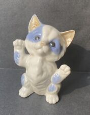 Vintage Ceramic Blue And White Kitty Cat Figurine Knick Knack Made In Japan picture