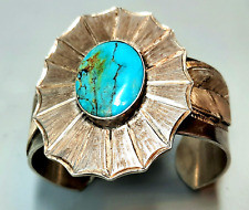Navajo Sterling Silver and Fox Turquoise Bracelet CUFF picture
